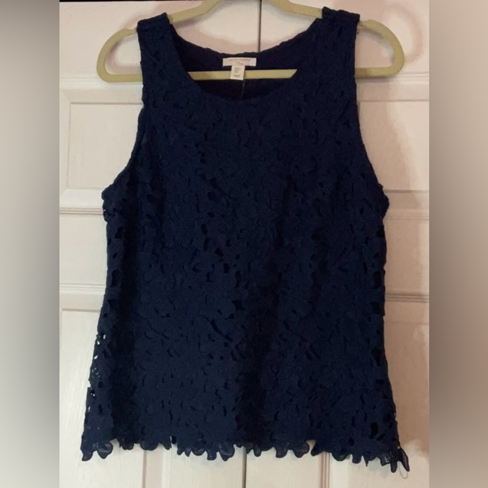 Saint‎ Tropez West Navy Blue Lace Sleeveless Tank Top Size Large